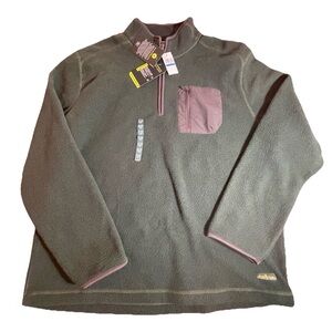 Bass Explorer Fleece Pullover Mens XL 1/4 Zip Gray Green Outdoor NWT Warm layer